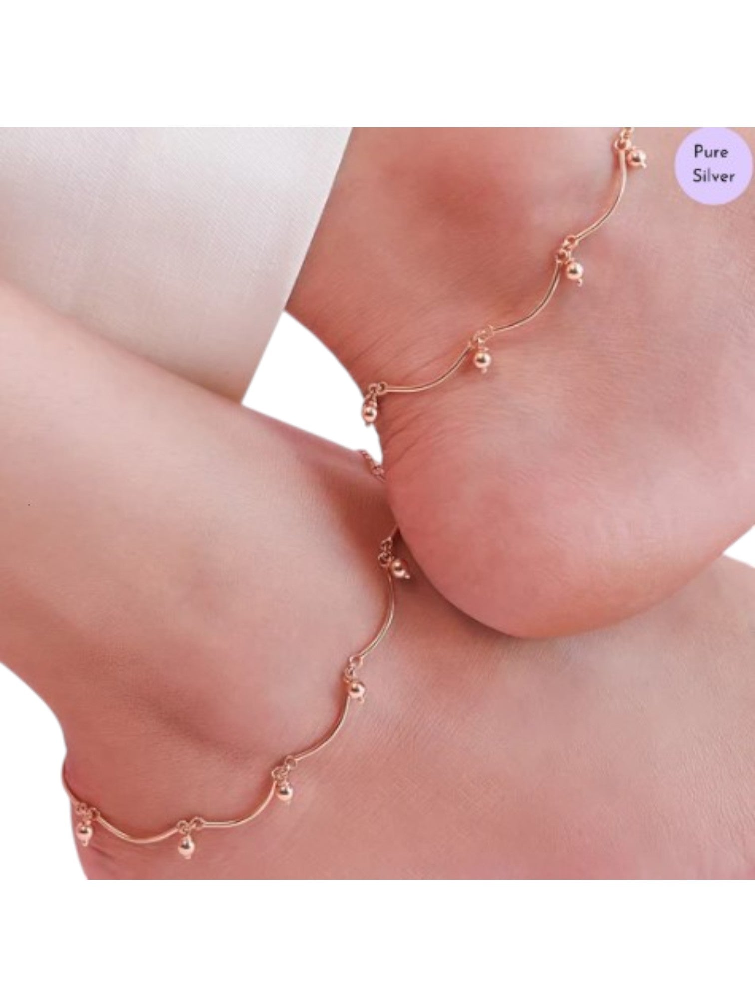 Rose Gold Beaded 925 Sterling Silver Anklet By Kesardeep Impex For Women